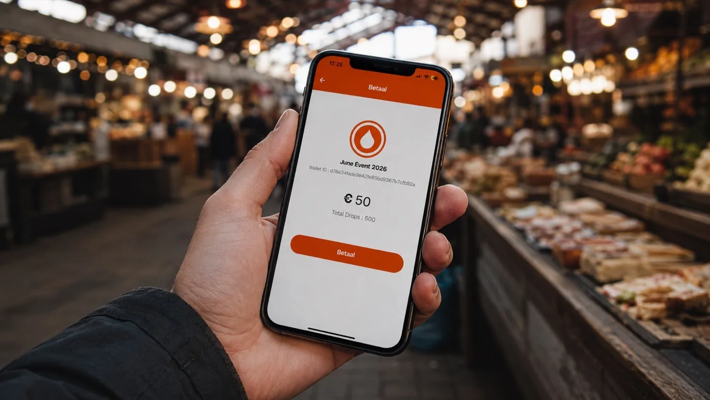 Persoonlijke wallet met kerstbudget in beeld op een telefoon, midden op de personeelskerstmarkt