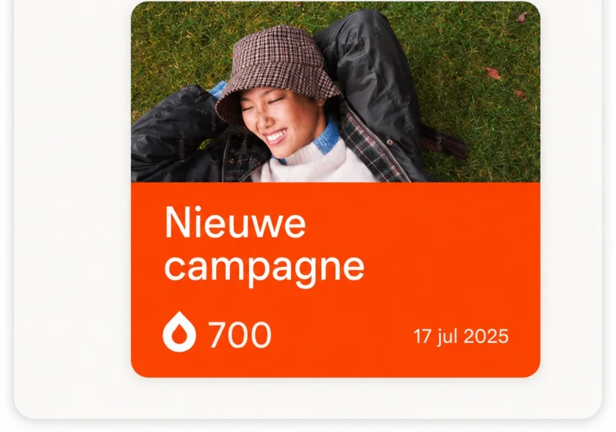 Een nieuwe campagne in de Drop-app met een beeld, een aantal Drops en een datum
